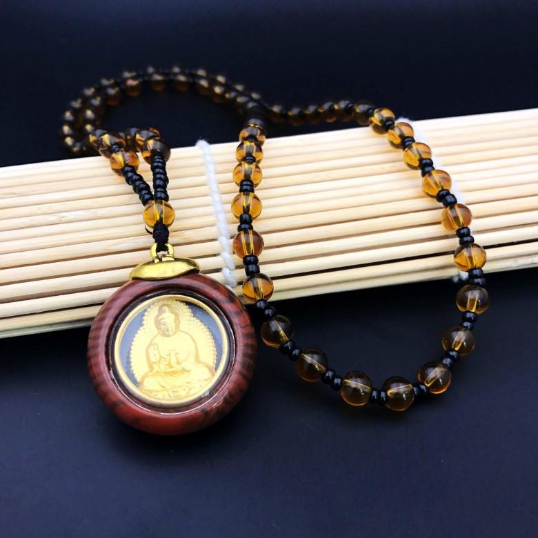 Gold Leaf Double-Sided Guan Yin Buddha Pendant Necklace - Unisex Jewelry Gift