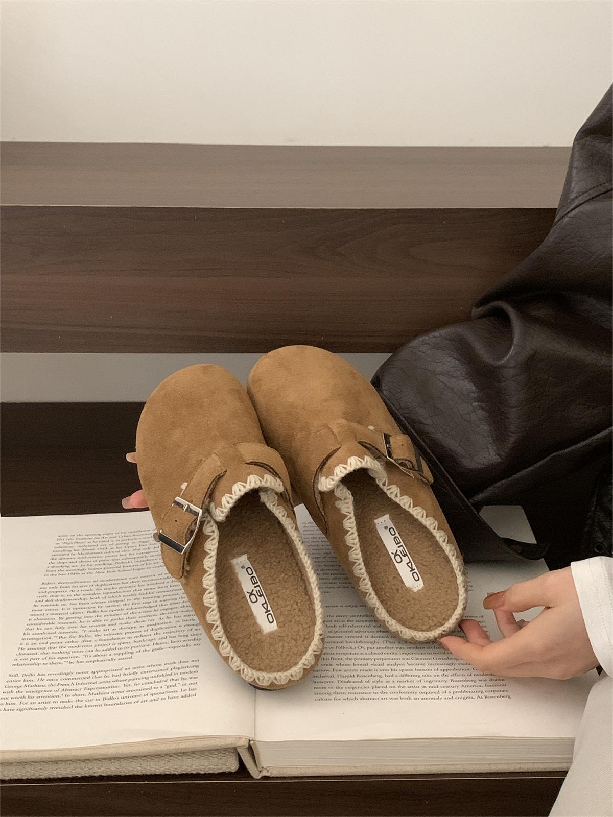 

Ретро платформа лоферы тапочки женские осенние литературные с пряжкой и бархатным верхом на одном педале сумка с головкой 39 хаки