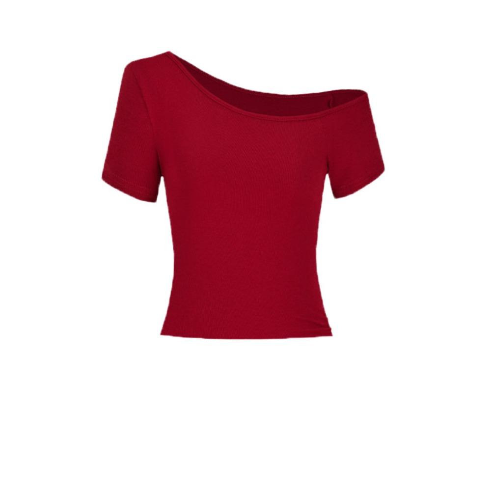 

Slim Fit Y2k Crop Top Spicy Girl Style Short Sleeve Solid Tops Sweet Off Shoulder T-shirt Girl XL красный