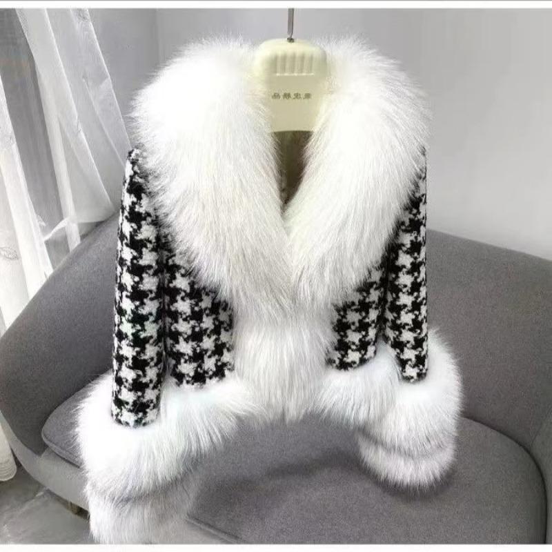 Fur Jacket Women's Short New Light Women's Short Thousand Bird Grid Fur Collar Silver Fox Fur Coat