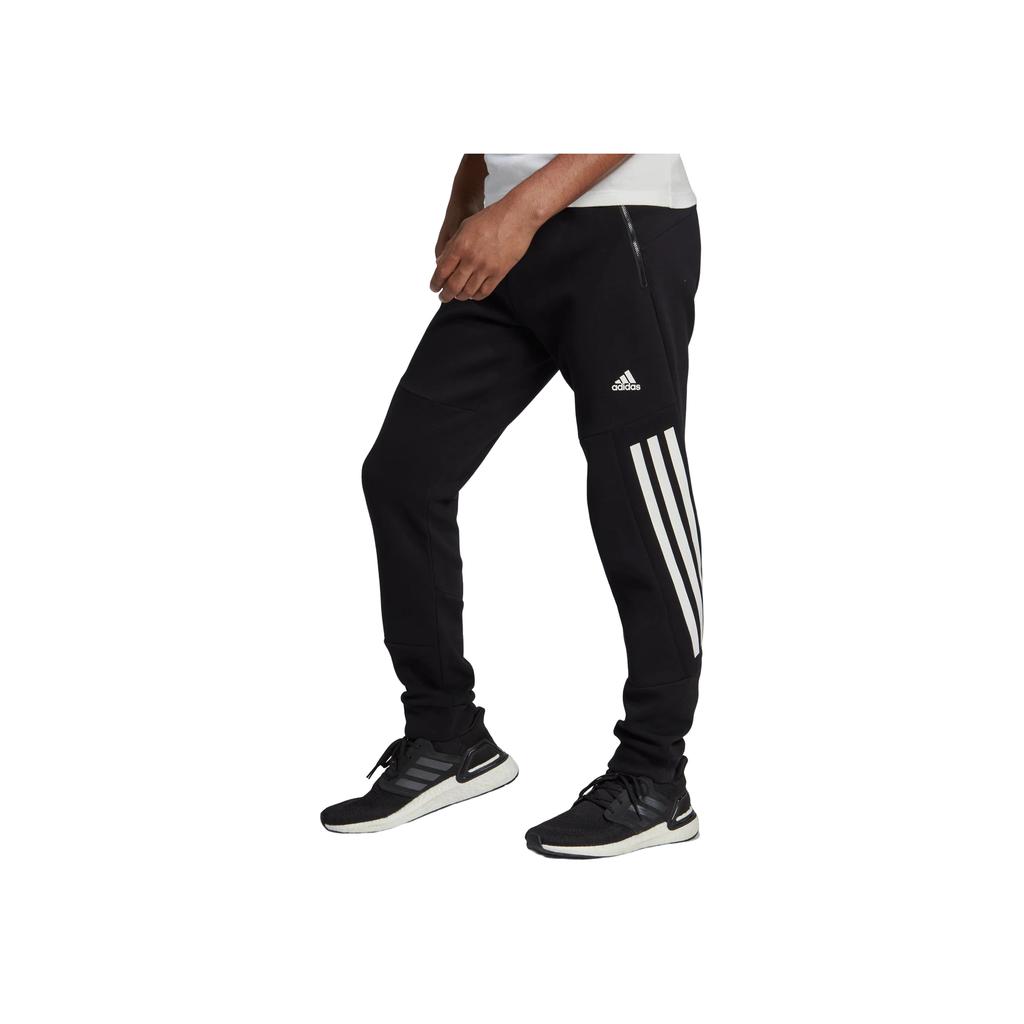 Adidas Solid Striped Logo Elastic Waist Joggers Men Bottoms Black HC5857