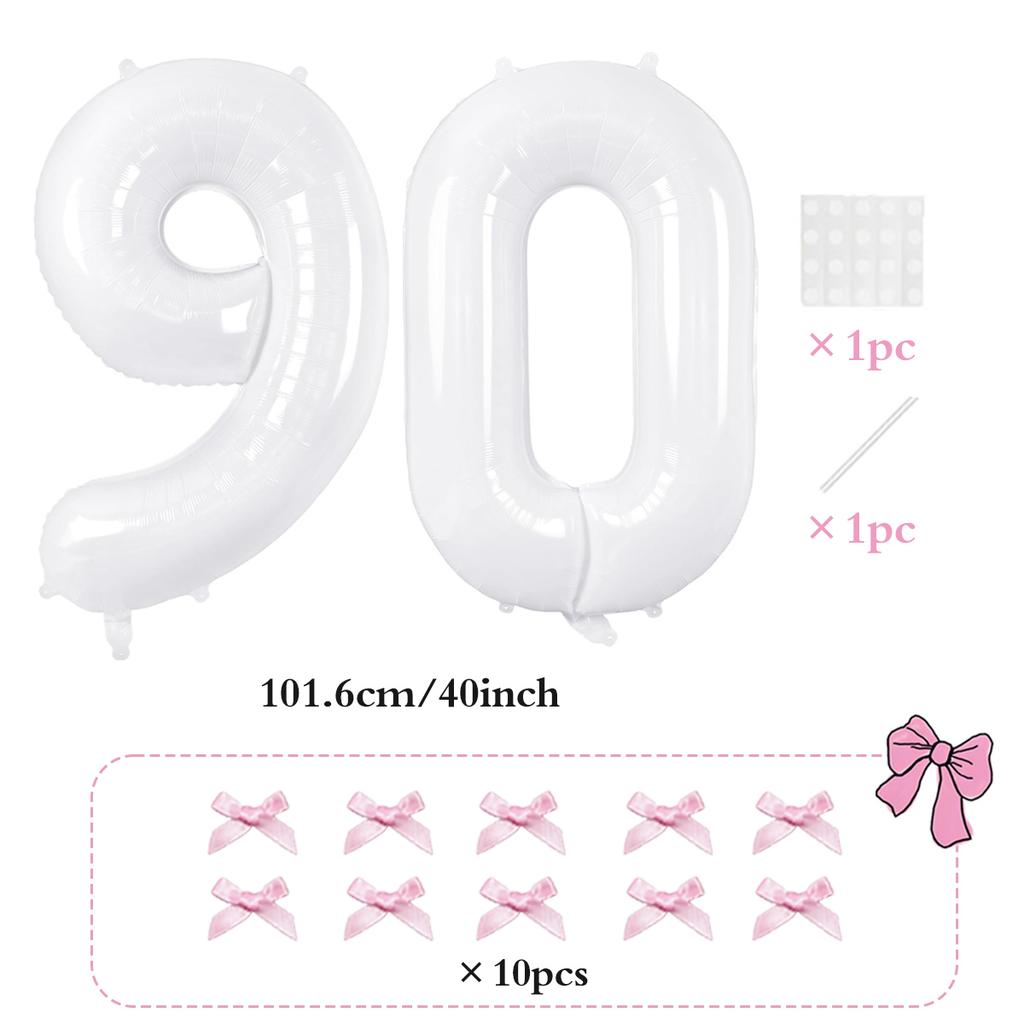 2pcs101.6cm Pink Bow Decoration White Digital Balloon for Birthday Anniversary Wedding Graduation Season New Year Decoration