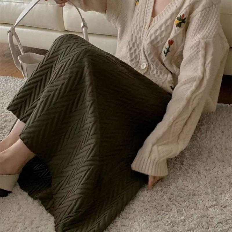 Women's Textured Knit A-Line Skirt High Waist Flared Midi Casual Skirt