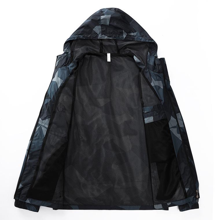 Trendige Kapuzenjacke Farbpassend Winddicht Herren Sportjacke Bedruckt Herren Outdoor-Bekleidung Lässiger Assault-Anzug