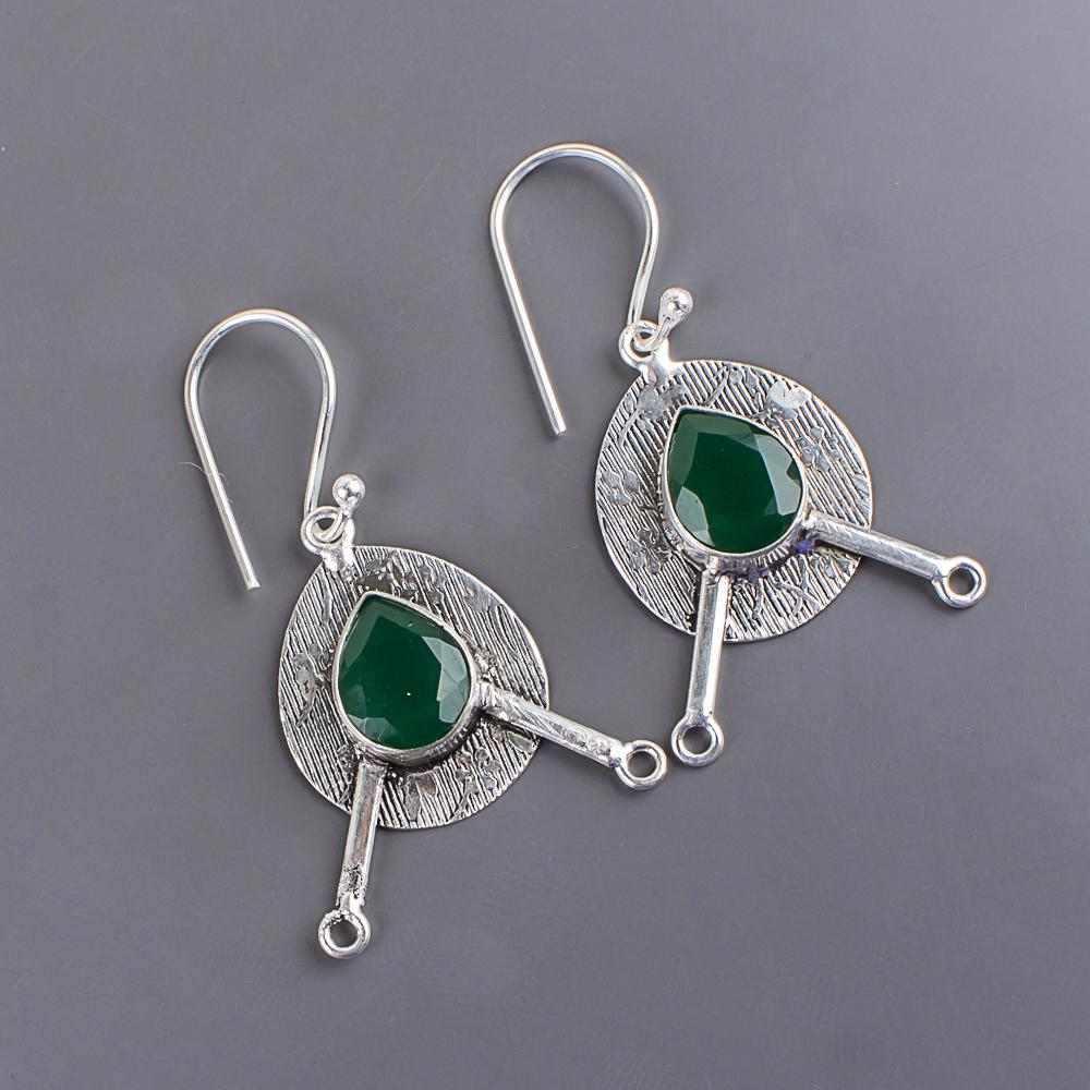 Green Onyx Gemstone Earrings, 925 Solid Sterling Silver Jewelry, Handmade Wonderful Earrings For Wedding Gift