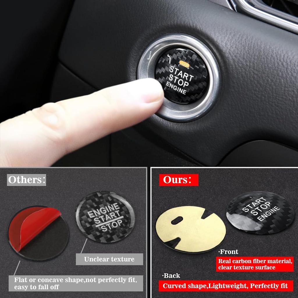 Real Carbon Fiber Push Start Button Cover Fit for Mazda 3 6 CX-5 CX-9 MX-5 Miata, Car Interior Keyless Start Button Decorations Accessories 1 Pack