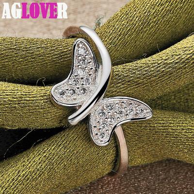 Anillo de plata de ley 925 con mariposa y circonita AAA