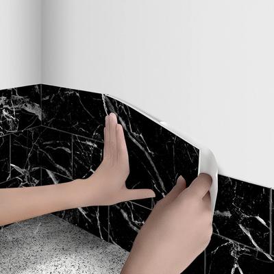 Black Imitation Marble Tile Stickers Self-Adhesive Waterproof Moisture-Proof Wall Decor for Bathroom & Living Room