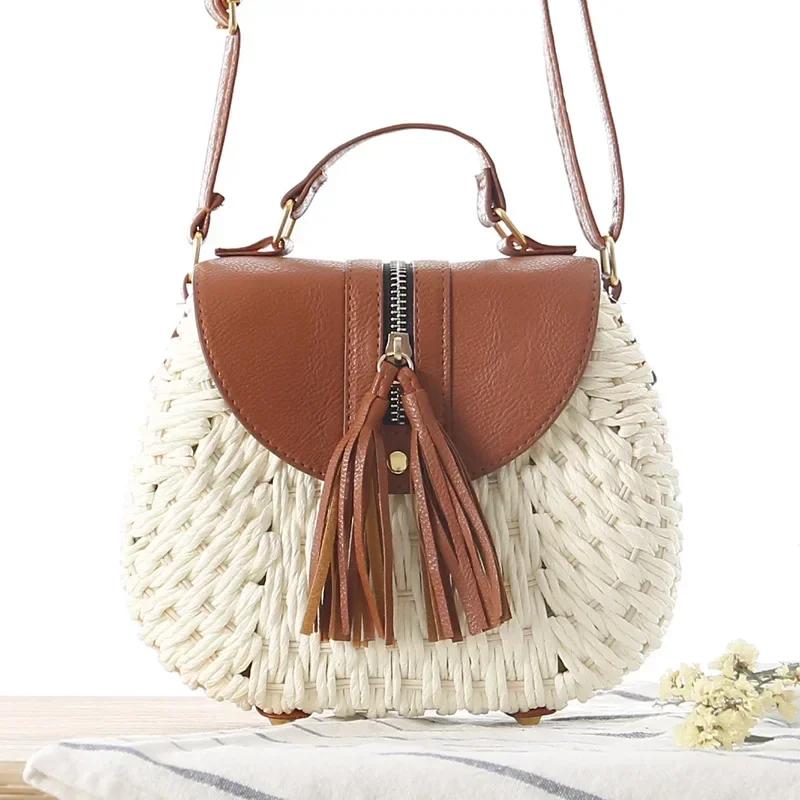 Paper Rope Messenger Bag for Beach Holidays Shoulder Fabric Crossbody Straw Bags for Women High Quality Fashion Fin Wing Pocket Bag