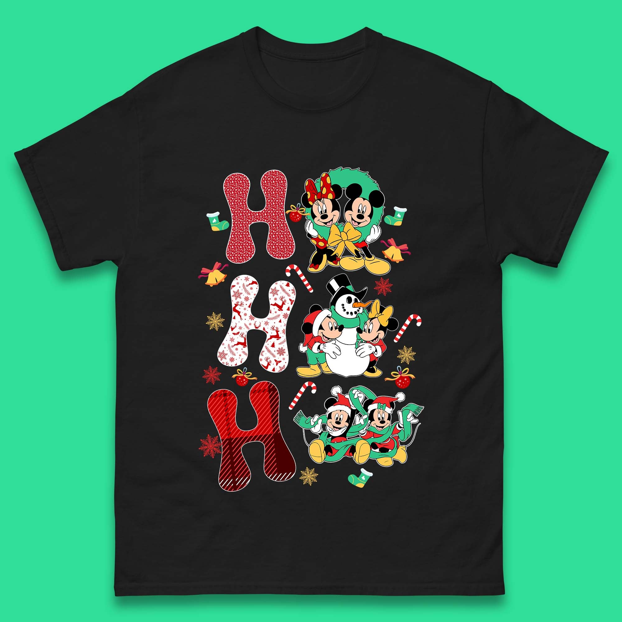 Ho Ho Ho Mickey & Minnie Mouse Christmas Mens T Shirt Womens Tops Tees S
