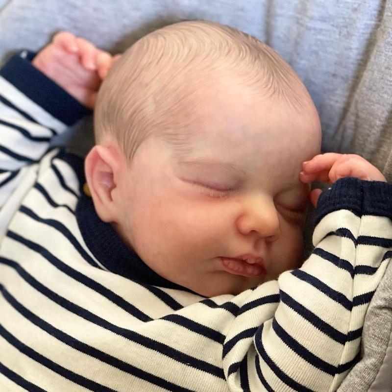 Realistic 49 Cm Reborn Baby Doll Finished Asleep LouLou Soft Cuddly Body Lifelike Handmade 3D Painted Skin Visible Veins Collectible Art Doll Kid Gift
