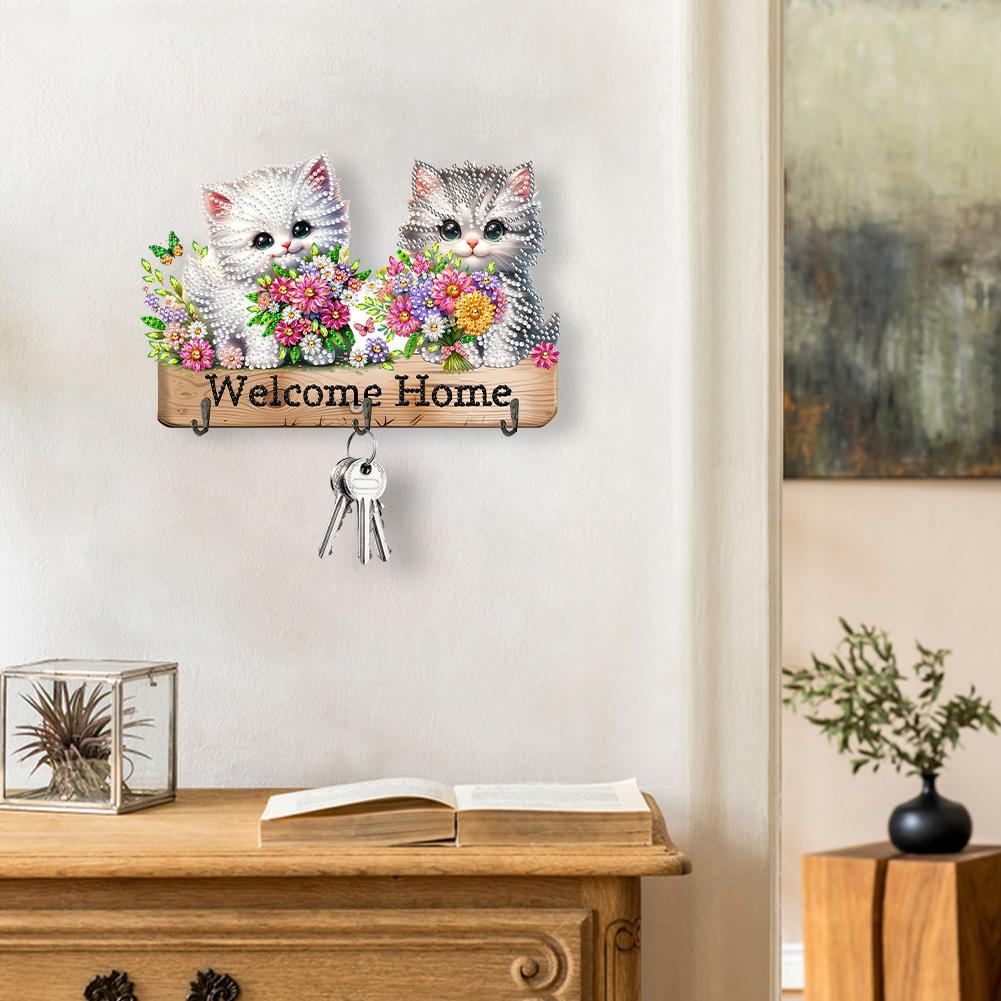 5D DIY Diamond Painting Art Hooks Dog Flower Cat Flower Dogs Wooden Hooks Diamond Painting Hook Rail for Home Office Decor