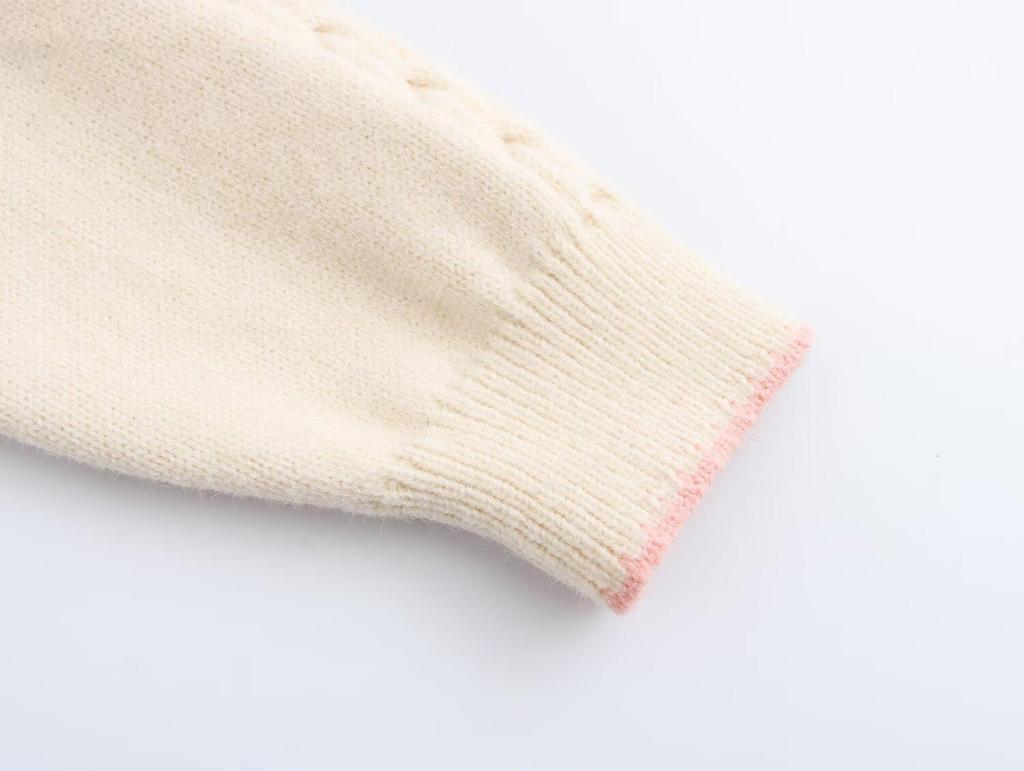 2025 Spring Women's Floral Color Block Crochet Knit Cardigan with Round Neck