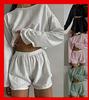 Women's European Style Bowknot Pajama Set - Long Sleeve Top & Elastic Long Pants, Printed, Casual, and Sexy for Indoors or Outdoors.