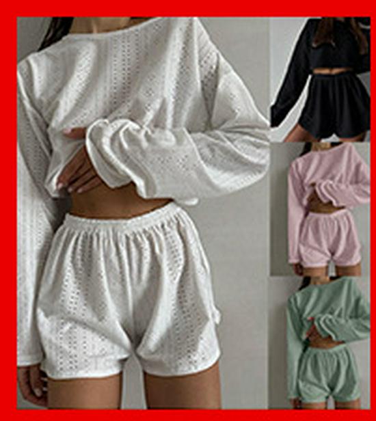 Women's European Style Bowknot Pajama Set - Long Sleeve Top & Elastic Long Pants, Printed, Casual, and Sexy for Indoors or Outdoors.