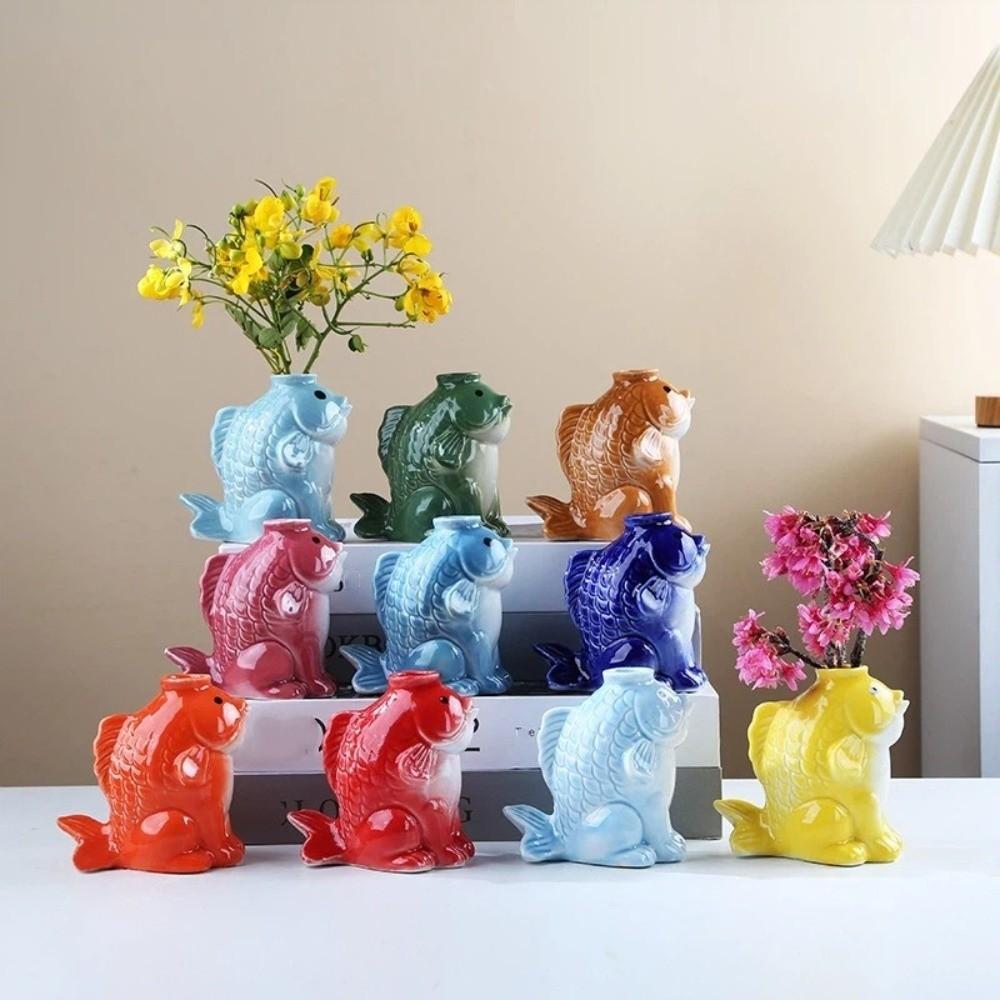 Unique Ceramic Succulent Planter Fish-shaped Hydroponic Planter Desktop Decor