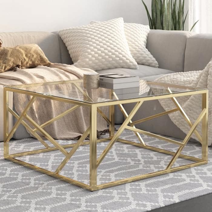 VidaXL Coffee Table Golden Stainless Steel and Tempered Glass 349946