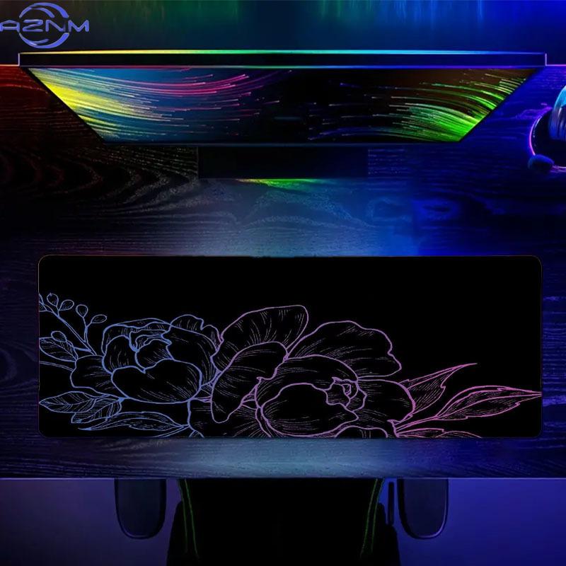 Black Flower Mousepad Art Mouse Pad Large Pc Carpet Mats Work Desk Accessory Gaming Desk Pad 900x400x3mm Table Mat For Computer