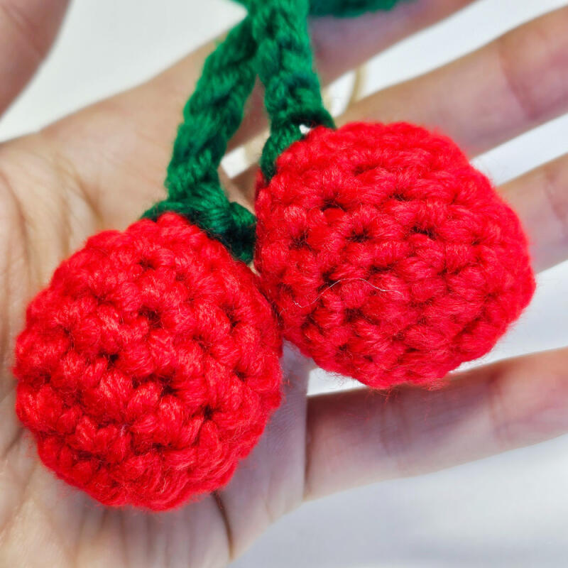 Hand-knitted Big Cherry Knit Keychain Key Holder Bag Decoration Ring