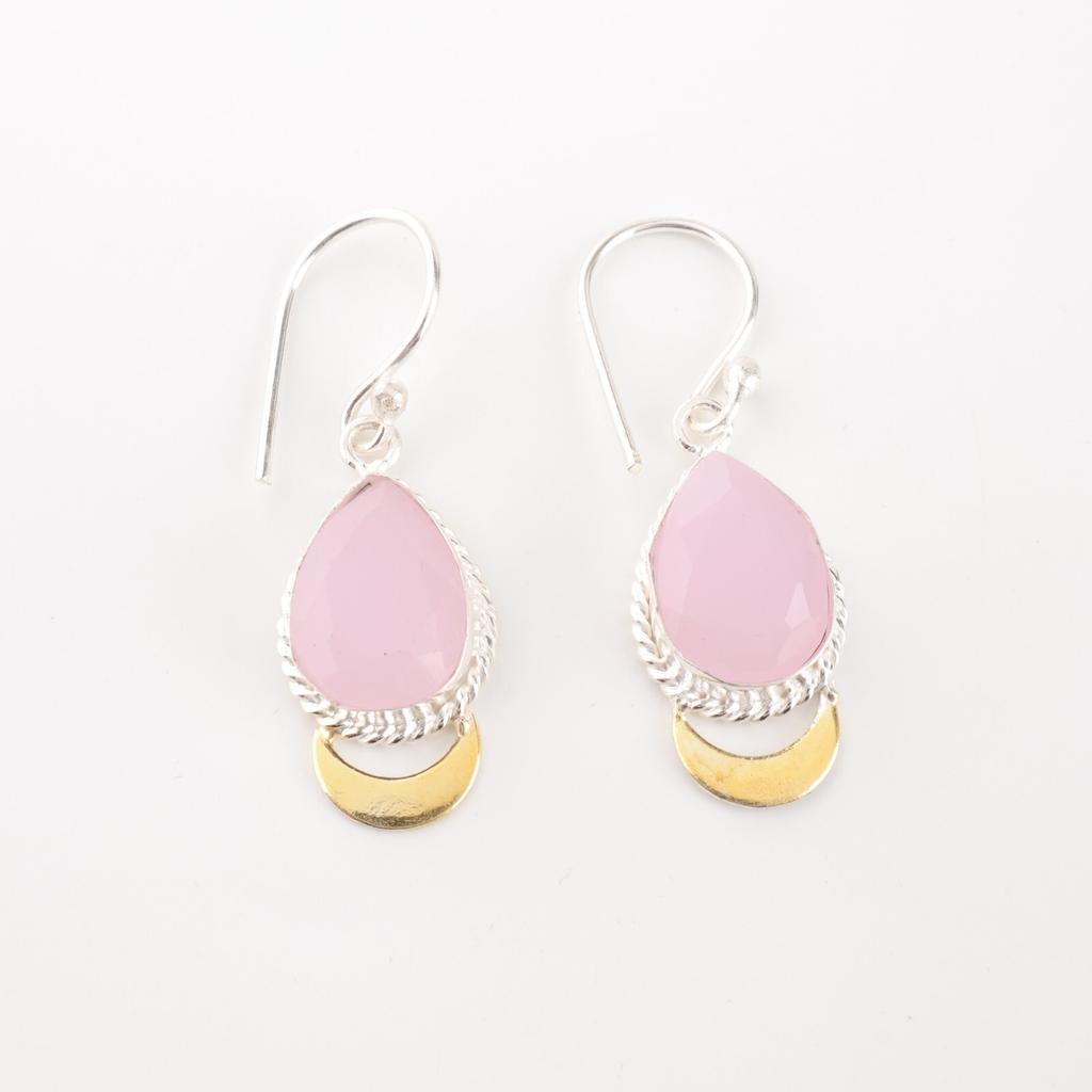 Rose Chalcedony Gemstone 925 Solid Silver Handmade Jewelry Dangle Earrings 1.5" EE-162-14