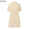 ZANZEA Women Casual Turn Down Collar Summer Short Sleeve Jumpsuits