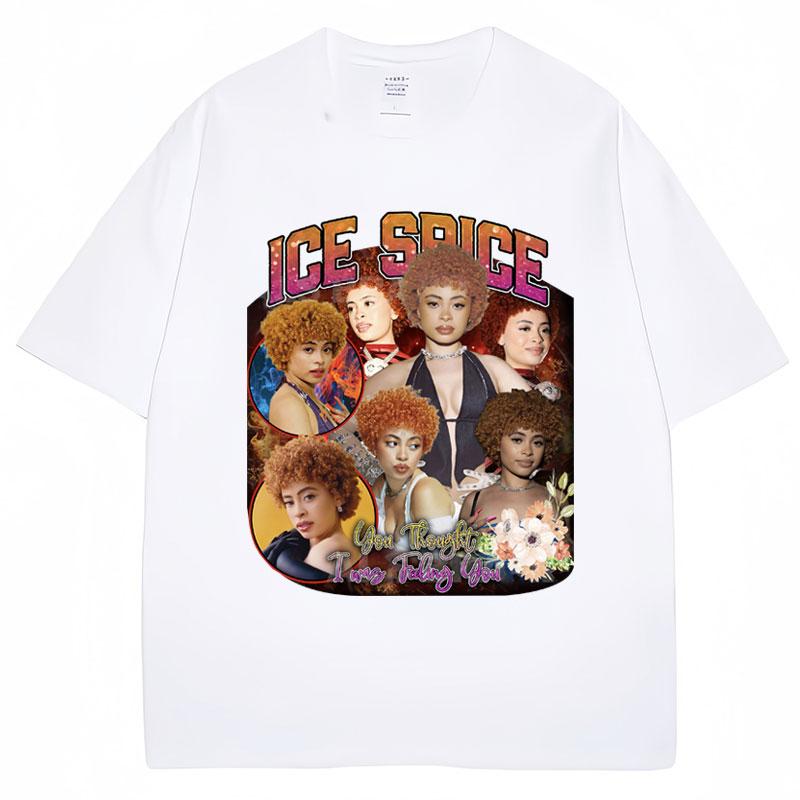 90s Vintage Rapper Ice Spice Tshirt Unisex Women Oversized T Shirts Popular Hip Hop Fashion Casual Pure Cotton Tshirts Streetwear