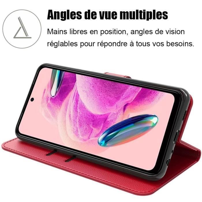 Hülle - E.F.Connection - für Xiaomi Redmi Note 12S - Rot - Stoßfest - PU-Leder + 2 gehärtete Gläser