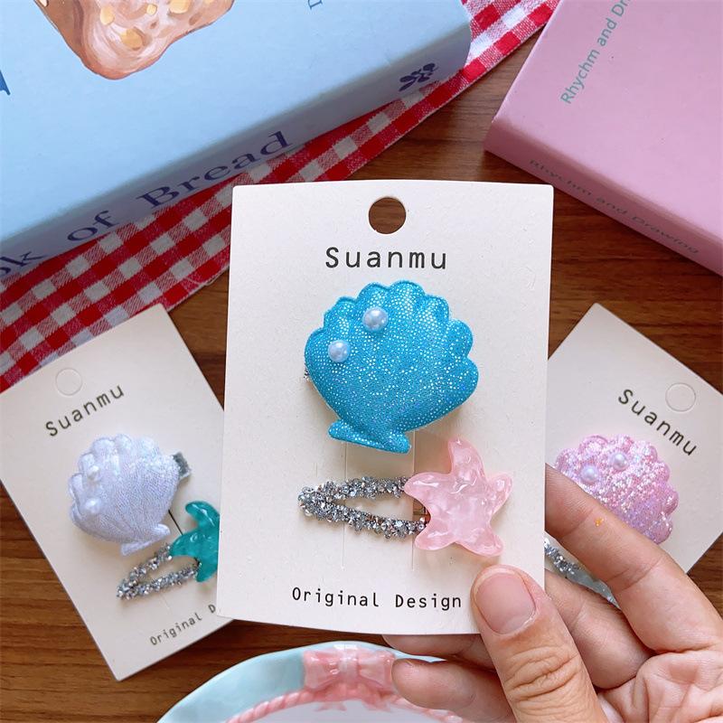 2 Stück/Set Seestern Muschel Kinder Haarspangen Kinder Pony BB-Klammern Sommer Süße Mädchen Haarnadeln Spangen Kopfschmuck Haarschmuck
