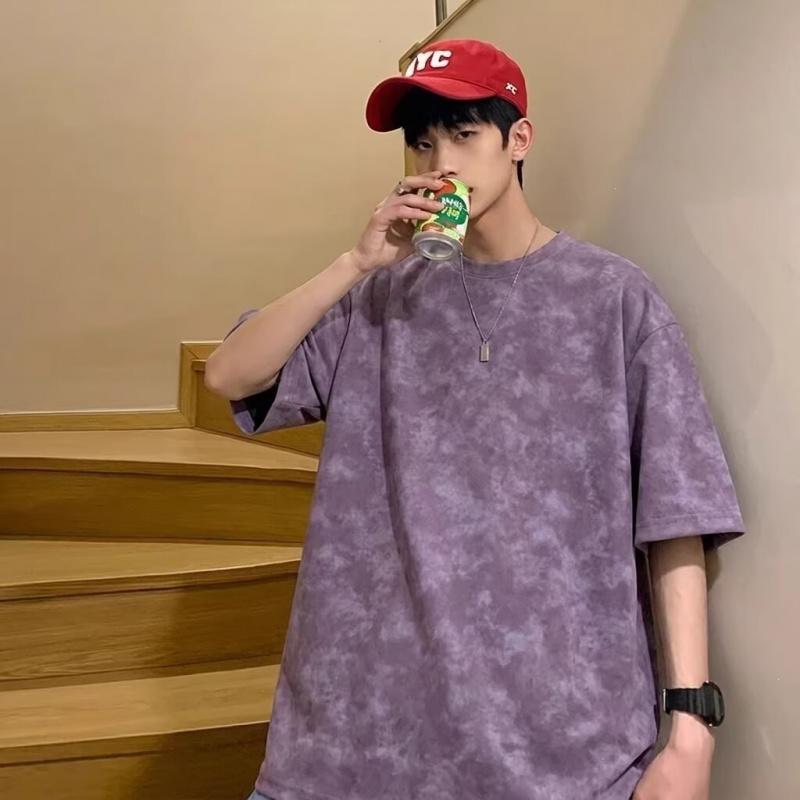 Short-sleeved unisex solid color 2026 new summer American style trendy brand t-shirt, trendy tie-dye clothing, loose half-sleeve top
