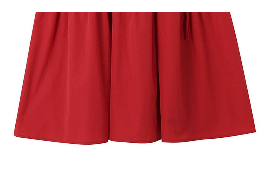 2026 Summer Women's Plus Size Red A-Line Short-Sleeve Waist-Cinched Dress