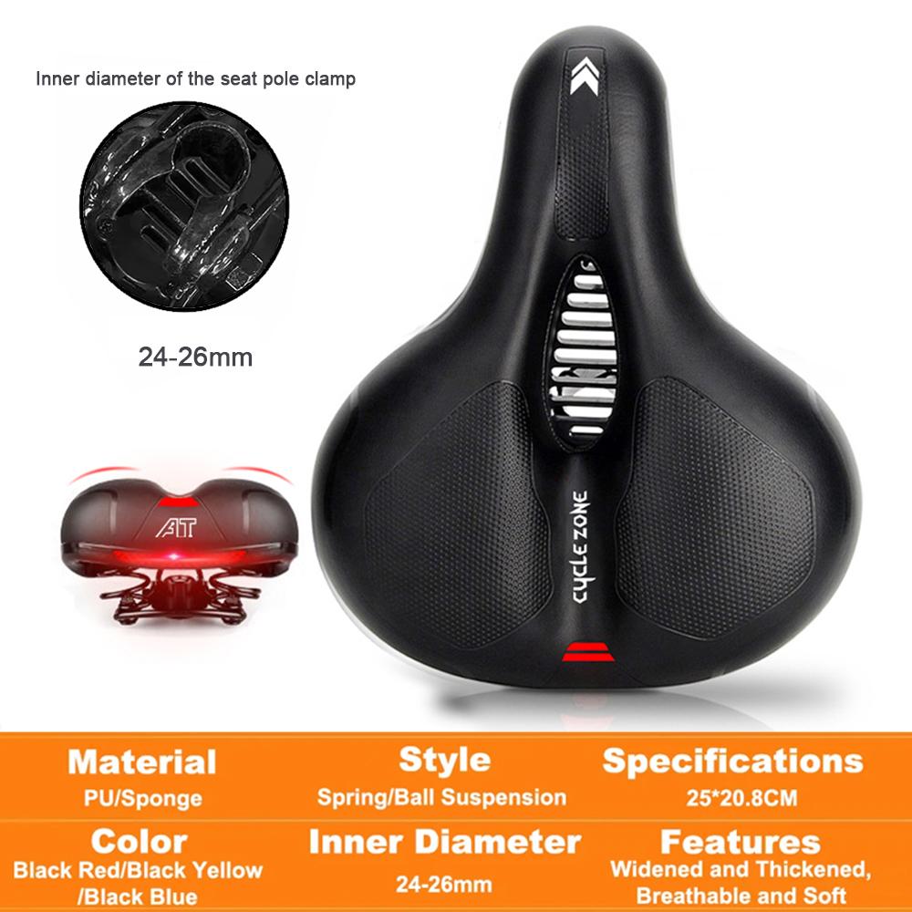 Hollow Breathable Bicycle Saddle Men Women MTB Road Bike Saddle Shock Absorbing Comfortable Big Butt Bike Seat Safety Warning