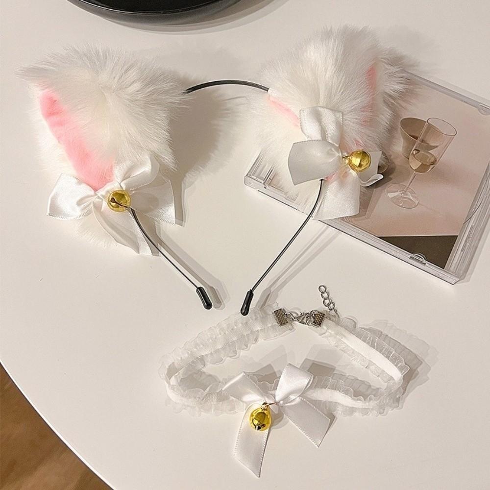 Bow Cosplay Headwear Cat Woman Halloween Dress Up Cat Ears Headband Set  Female Hair Accessories