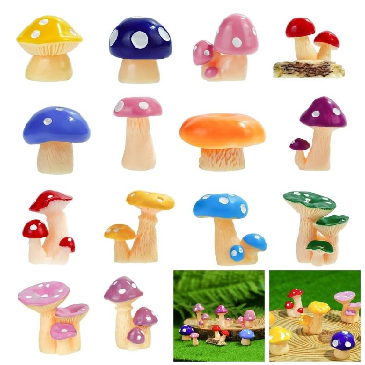 10Pcs Resin Mushrooms for Garden and Home Decoration Ornaments for Cake Decorating Ornaments