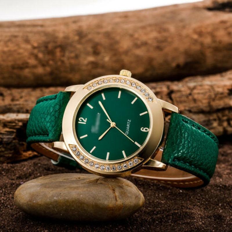 Elegant Fashion Women Crystal Artificial Leather Quartz Analog Luxury Wrist Watches