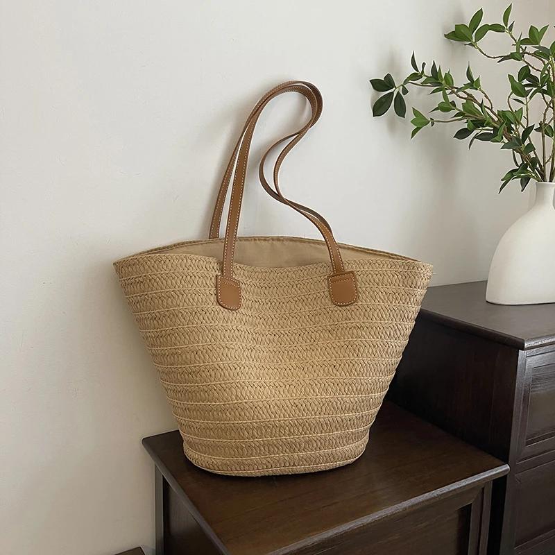 Соломенная коса Повседневные сумки через плечо Большая вместимость Простые универсальные — фото 3