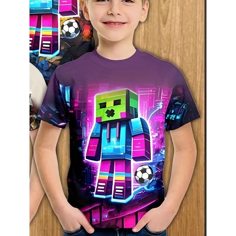 Personalisiertes Splicing 3D-gedrucktes Kinder-Sommer-Kurzarm-Rundhals-Jungen-Top-T-Shirt
