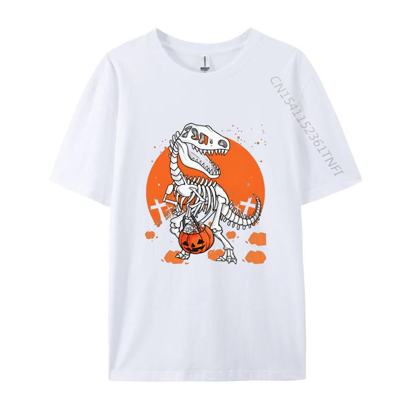 

Halloween For Dinosaur T Rex Skeleton Tshirts Hip Hop Printed Tshirt Cotton Men Simple Style Men Tees S