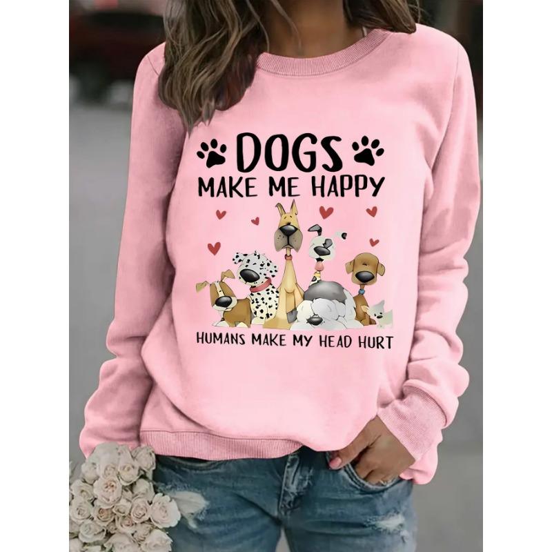 Pulovere de damă casual cu mânecă lungă și gât rotund, cu imprimeu de câine, toamnă-iarnă, europene americane transfrontaliere