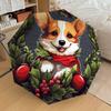 1pc Christmas Corgi Wreath Umbrella with Plastic Handle,Suitable for All Seasons Home Travel Outdoor UmbrellaDD224