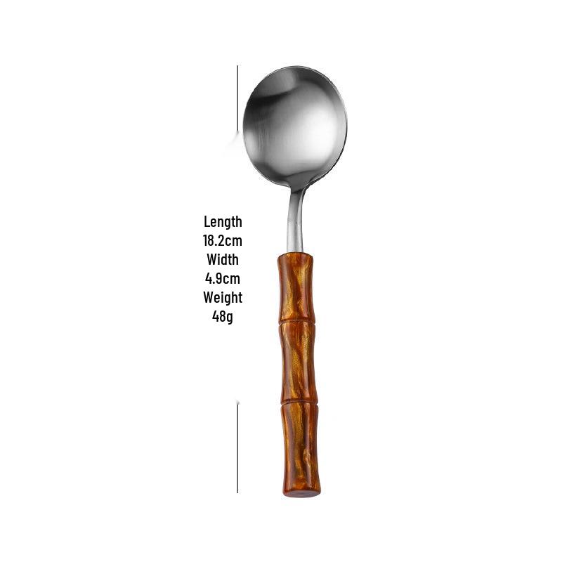 Bamboo Handle Stainless Steel Cutlery Set: Steak Knife, Fork & Dessert Spoon in Gift Box.