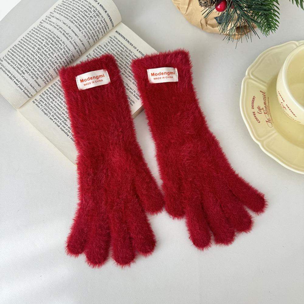 Soft Cashmere Winter Knitted Gloves Korean Style Full Finger Mittens Durable Warm Gloves  Women