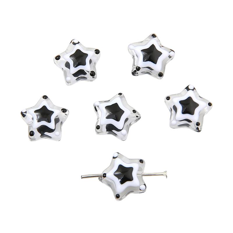 

Бусины из хрусталя, прозрачные, расписанные вручную, масляные, пентаграмма, свободные, разделительные бусины для изготовления ювелирных изделий, браслета, ожерелья своими руками чёрный