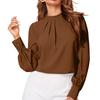 Ladies' Fashionable And Elegant Chest Pleated Stand Collar Long Sleeved Solid Color Top