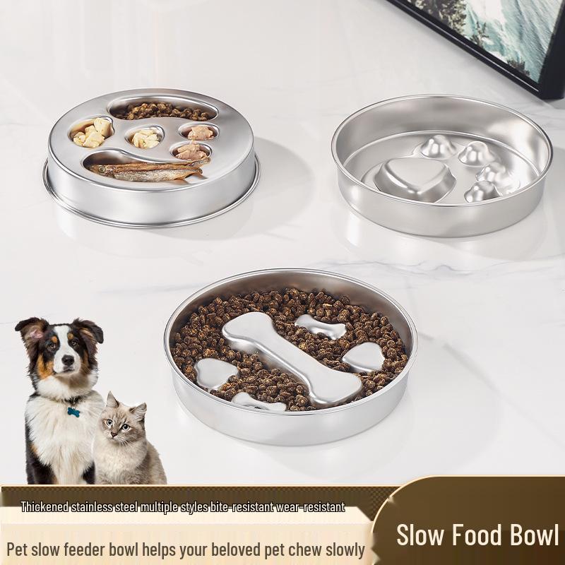 Stainless Steel Non-Slip Slow Feeder Pet Bowl for Cats & Dogs