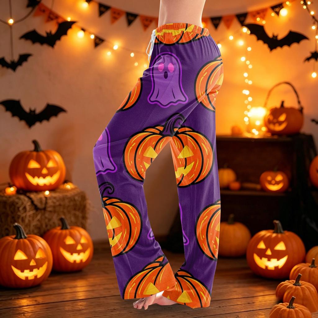 Women's Halloween Print Lounge Pants Drawstring Waist Casual Sleepwear Soft Fabric Relaxed Fit Pajama Bottoms for Home Use