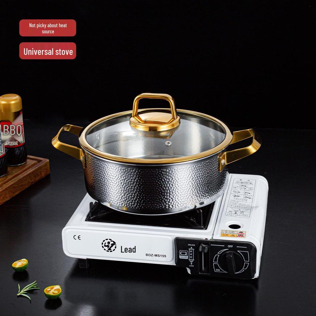 304 Edelstahl Doppelgriff Gehämmert Trennwand Hot Pot für Induktions- & Gasherde.