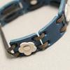 Feverfew Leather Beads Bracelet Blue