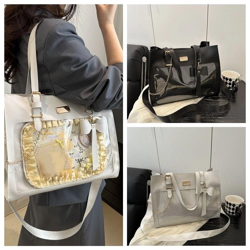 Sac à Bandoulière Y2k JK Sac Cabas en Toile à Nœud Mode Sac Itabag Transparent Étudiant
