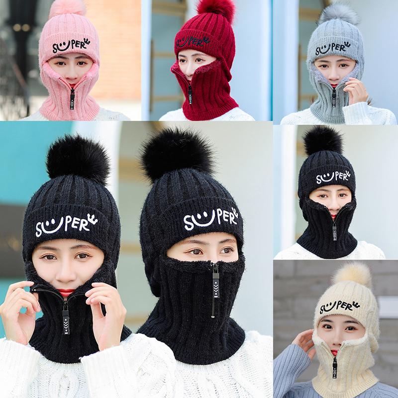 Wool Knitted Hat Scarf Sets Pom Poms Hat Windproof Winter Warm Hat Hat