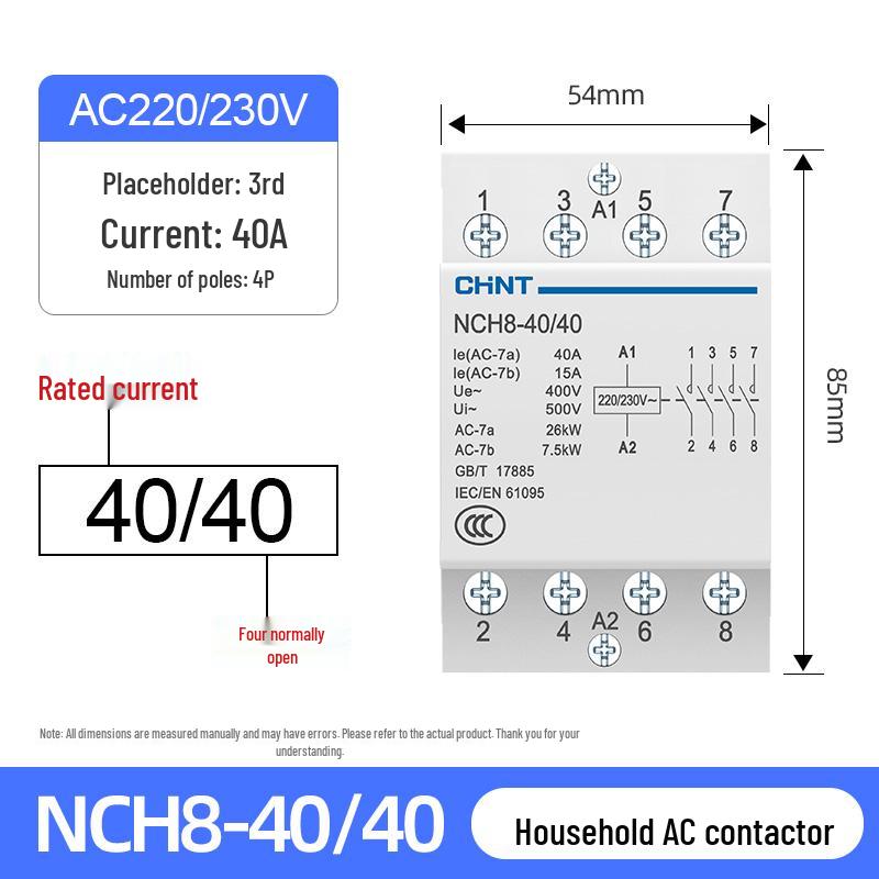 Chint NCH8-20/20 Silent AC Contactor, Single-Phase, 220V, 24V DIN Rail Mount